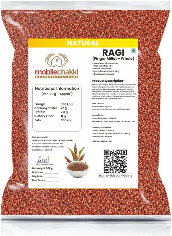 MOBILE CHAKKI Premium Ragi Sabut (Finger Millet Whole Grain) – Natural & Healthy Millet Whole Wheat