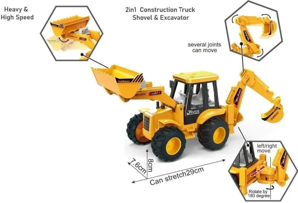 KOBBET 2in1 Unbreakable Pull Back JCB Loader Vehicle Toy for
