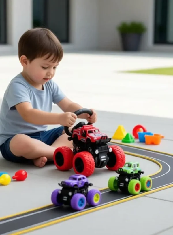BVM GROUP 4pc 4WD Mini Monster Trucks Friction Powered Cars for Kids with Big Rubber Tyres Baby Boys Super Cars Blaze Truck Toys for 2 Years...