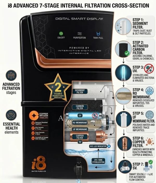 Aquagrand i8 Copper Model with (ISI, BIS Certified) Needs No Service & 2 Years Warranty 12 L RO + UV + UF + Copper + TDS Control Water Purifier