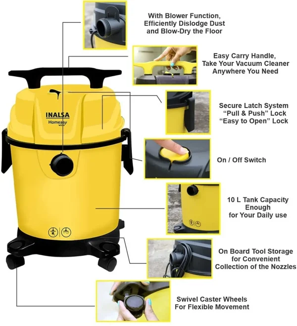 Inalsa Homeasy WD10 Wet & Dry Vacuum Cleaner with Anti-Bacterial Cleaning