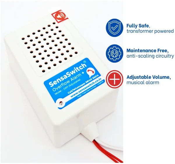 SensaSwitch Water Tank Overflow Alarm (Adjustable Volume, Musical) Model-OAP Wired Sensor Security System