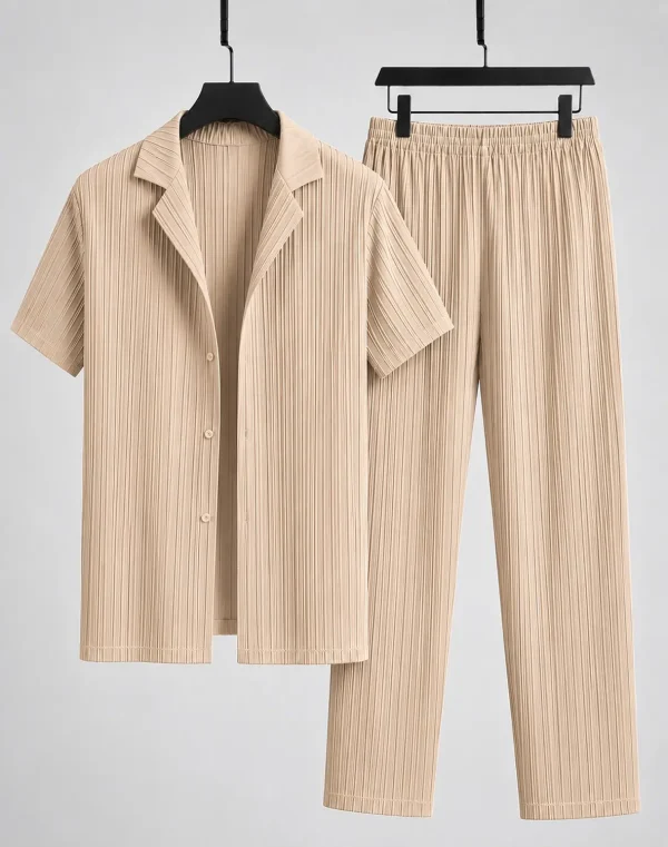 Karmyog Men Striped Brown Night Suit Set