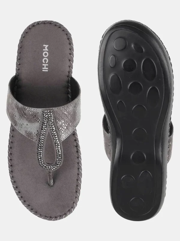 MOCHI GreyPrintedComfort Women Heels