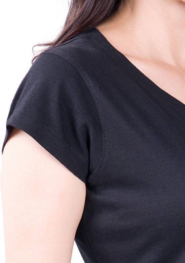 FASHINKS Solid Women V Neck Black T-Shirt