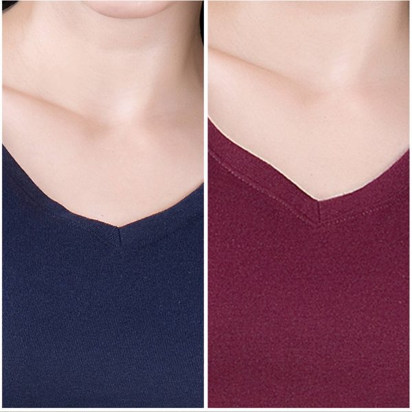 FASHINKS Solid Women V Neck Maroon, Navy Blue T-Shirt