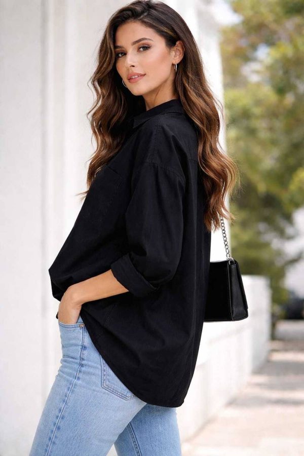 FDN Women Solid Casual Black Shirt