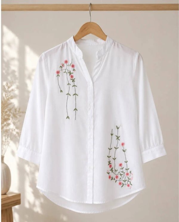 Femeora Women Embroidered Casual White Shirt
