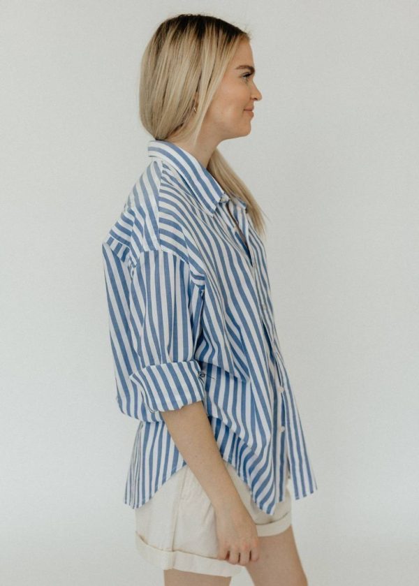 Femibazaar Women Striped Casual Blue Shirt
