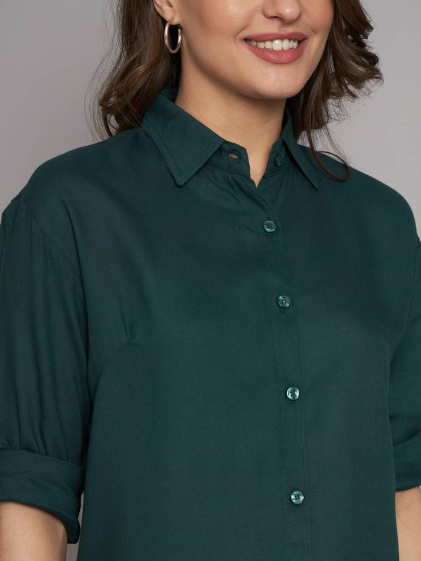 FUNDAY FASHION Women Solid Casual Dark Green Shirt