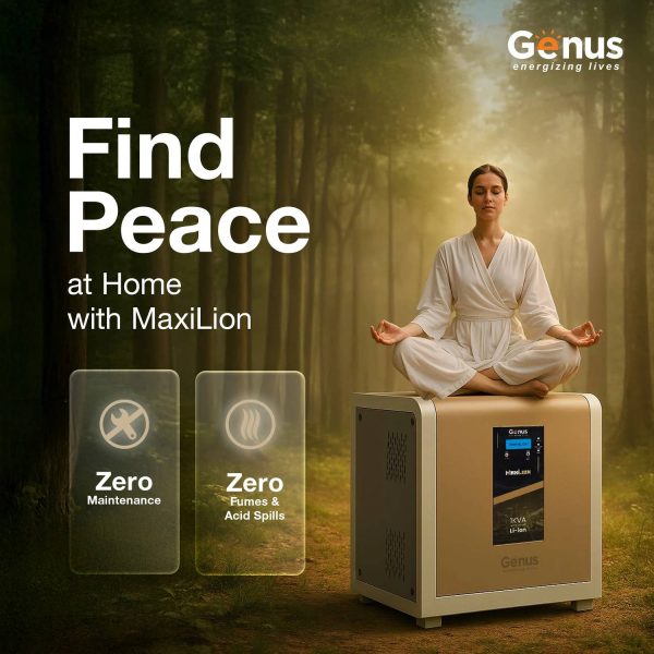 Genus with 12 Years Battery Life for Maxilion 1000 VA Inverter with Integrated 1280Wh Lithium Ion Battery with 60 Months Warranty Pure Sine Wave...