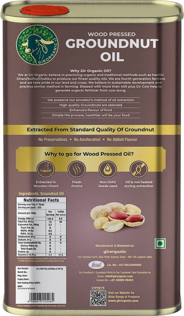 GIRORGANIC Wood Pressed | Unrefined Cold Pressed Kacchi Ghani / Chekku Groundnut Oil