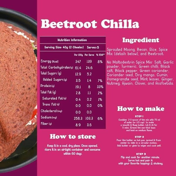 Gladful Beetroot Protein Sprouted lentils Instant Chilla Dosa Mix 400 g