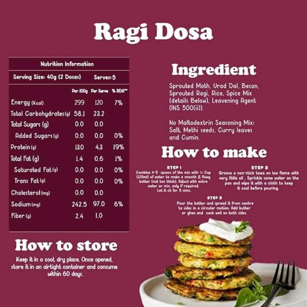 Gladful Sprouted Protein Ragi Instant Dosa Mix for families and kids 400 g