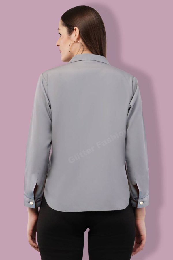 Glitter Fashion Formal Solid Women Grey Top