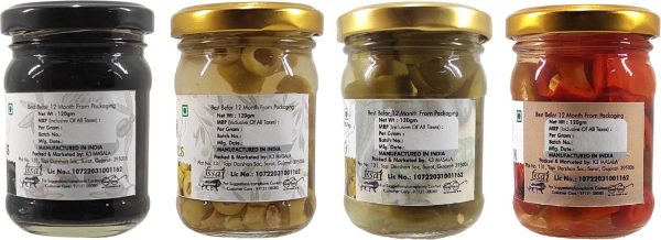 GREEN PIECE Black and Green Olives, Jalapeno Sliced, Red Paprika Slice(120gm x4)(Pack of 4) Olives