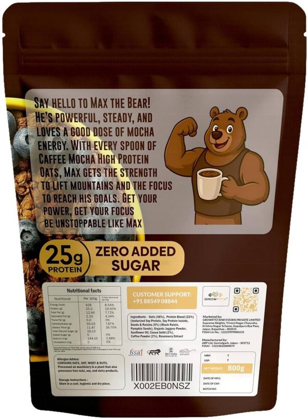 Growfitz 25g High Protein Oats | coffee mocha | No Sugar | 17g Fiber