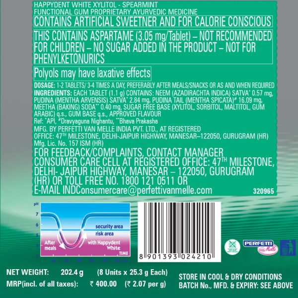Happydent White, Xylitol Sugarfree Spearmint Flavour, Chewing Gum Bottle Pack Spearmint Chewing Gum