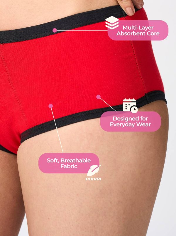 Healthfab Gopadfree Heavy Reusable Leak Proof Period Panty for heavy flow days, Women Periods Red Panty