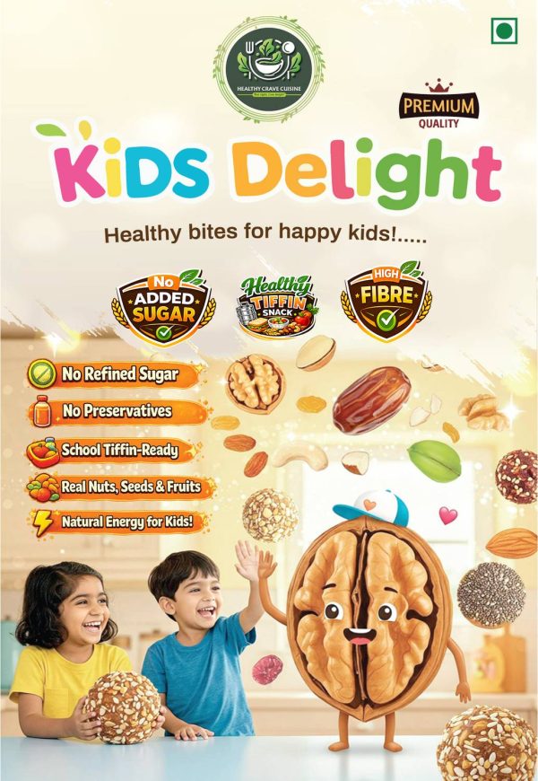 HEALTHY CRAVE CUISINE Kids Delight Dry Fruit Energy Bites No Added Sugar Snacks for Kids Tiffin Pouch