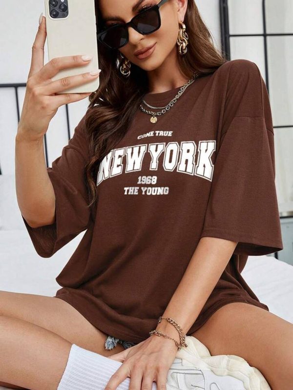 HELL BOUND Printed Women Round Neck Brown T-Shirt