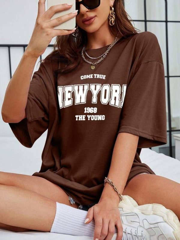 HELL BOUND Printed Women Round Neck Brown T-Shirt