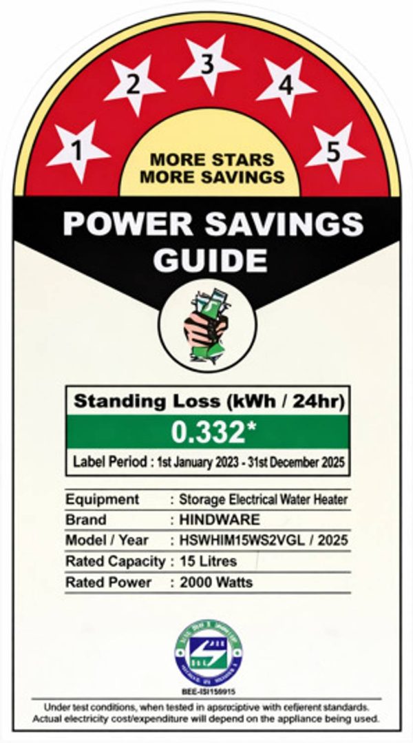 Hindware Smart Appliances Immedio Plus 15 L Storage Water Geyser | 5 Star BEE Energy Rating | Glassline Tanked