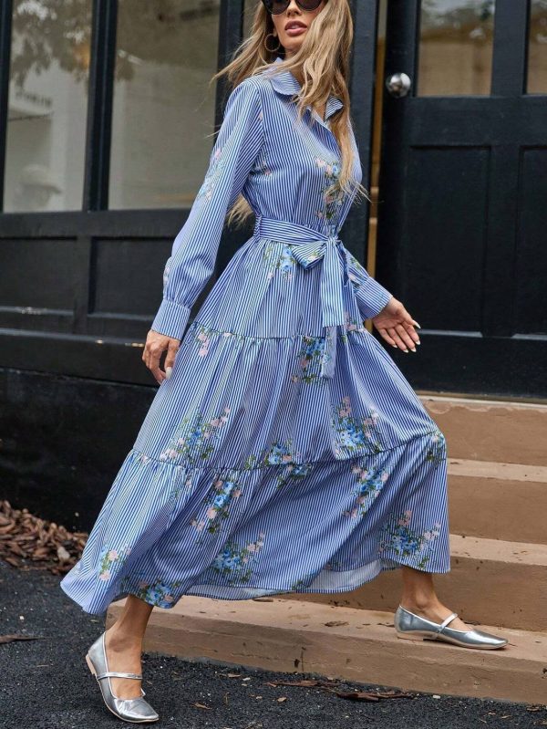 Honky Tonky Women Fit and Flare Blue, White Maxi/Full Length Dress