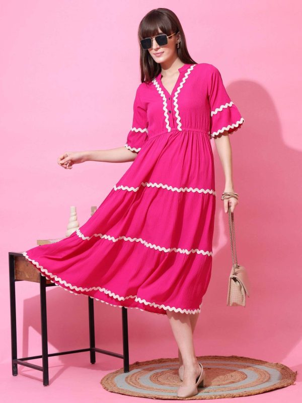 Honky Tonky Women Fit and Flare Pink Midi/Calf Length Dress