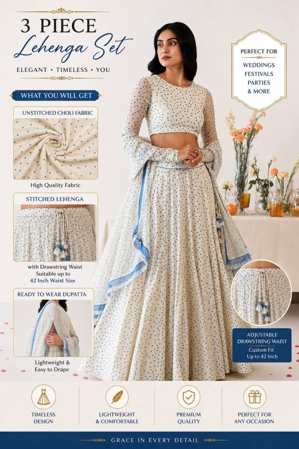 HOUSE OF COMMON Polka Print Semi Stitched Lehenga & Crop Top
