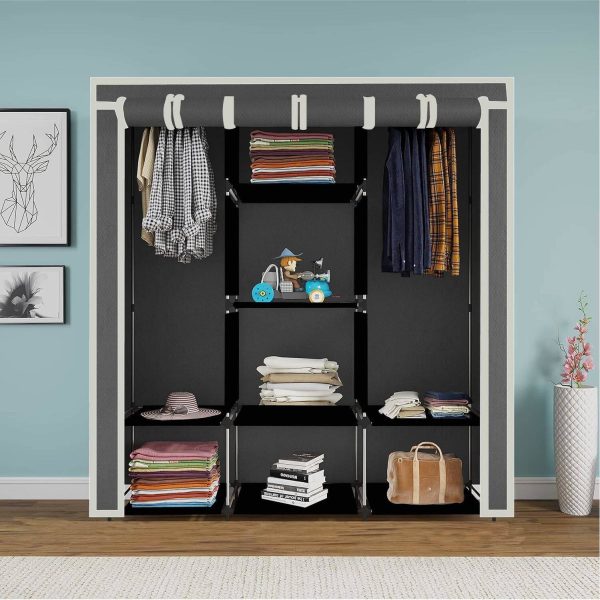 HUENISH Portable Fabric Wardrobe | Non-Woven Cloth Almirah with Sturdy Metal Frame PP Collapsible Wardrobe