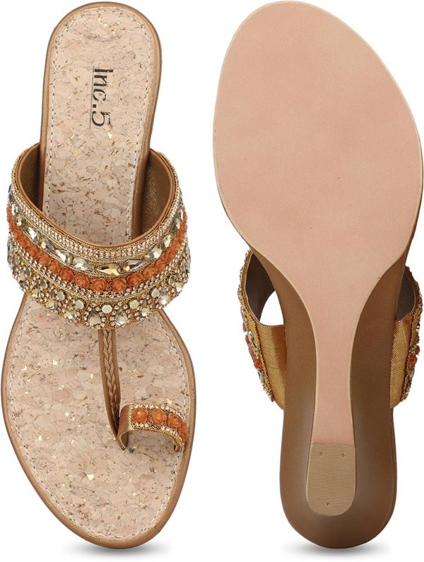 Inc.5 Embellished Round Toe Ethnic Heel Sandals Women Heels