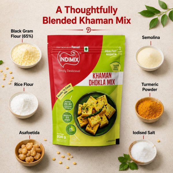 INDIMIX Instant Ready to Cook Khaman Dhokla Mix | Ready In 3 Steps | Healthy & Tasty 200 g