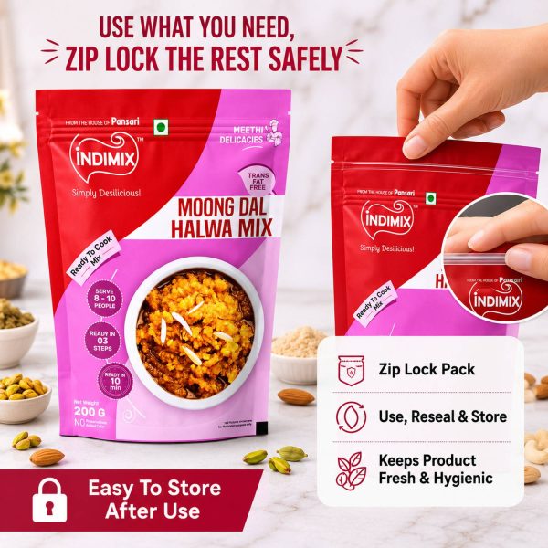 INDIMIX Instant Ready to Cook Moong Dal Halwa Mix | Ready In 3 Steps | Healthy & Tasty 200 g