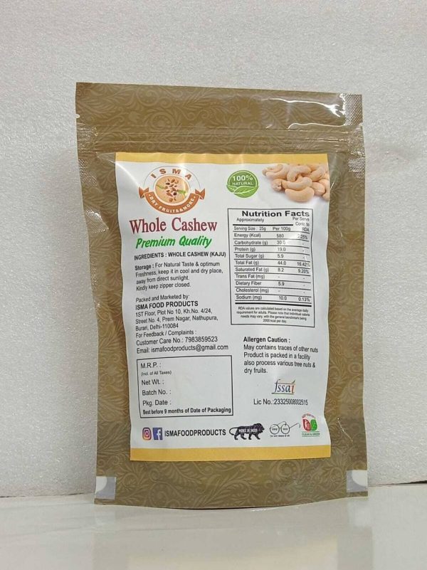 Isma food products Premium Whole Kaju (Cashews) 200g | Fresh & Crunchy kaju Cashews