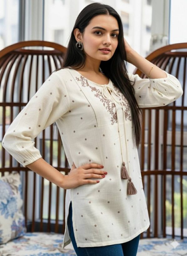 JAI SA Casual Embroidered Women White Top