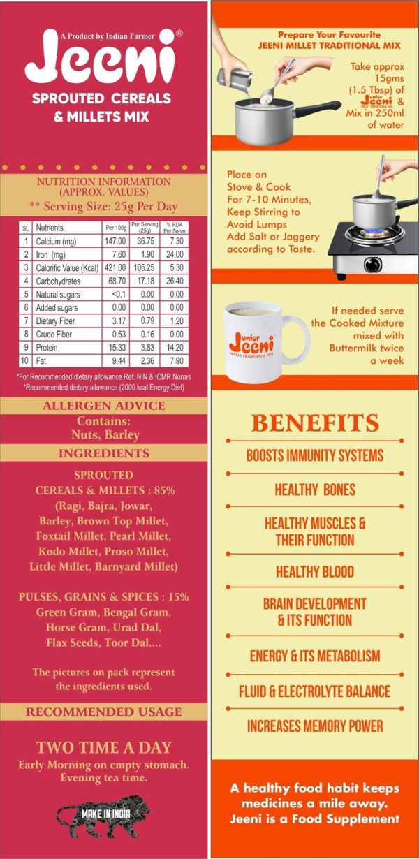 Jeeni COMBO PACK OF SPROUTED CEREALS AND MILLETSMIX(500g) MILLET TRADITIONAL MIX -500g 1000 g