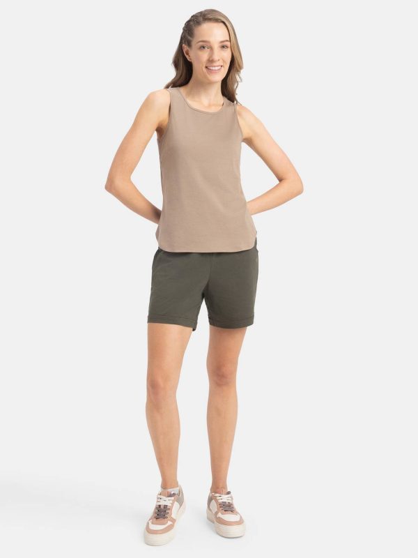 JOCKEY Solid Women Round Neck Brown T-Shirt