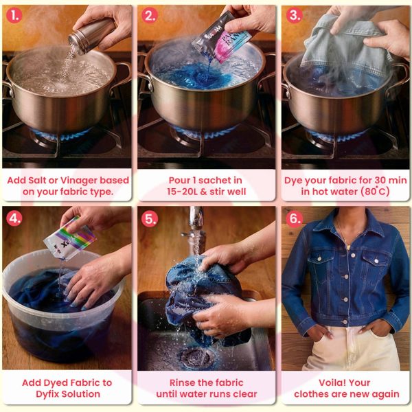 KADAM Pakka Rang Fabric Dye| Jeans Black| 3 Dye Sachets + 3 DyFix Fixer Sachets