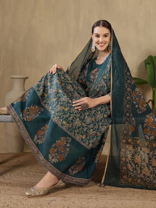 KALPHEM Floral Print Kurta, Palazzo & Dupatta Set