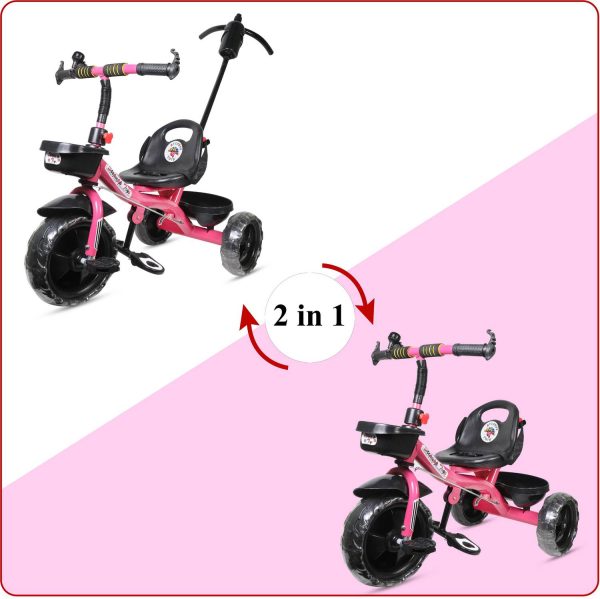 Kayoksh KY PINK HANDLE FRONT AND BACK BASKET FOR KIDS AND CHILDREN-13 Tricycle