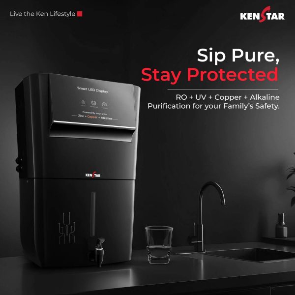 Kenstar Black Pureza. 8 L RO + UV + UF + Copper + Alkaline + Minerals Water Purifier Needs no service for 2 years