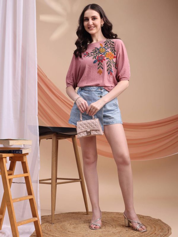 Kinjo Casual Printed Women Pink Top