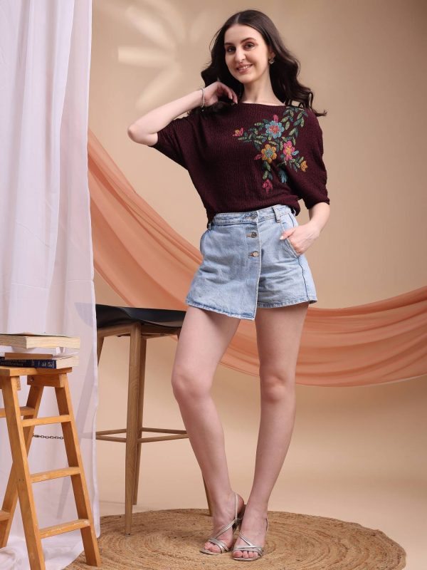 Kinjo Casual Printed Women Purple Top