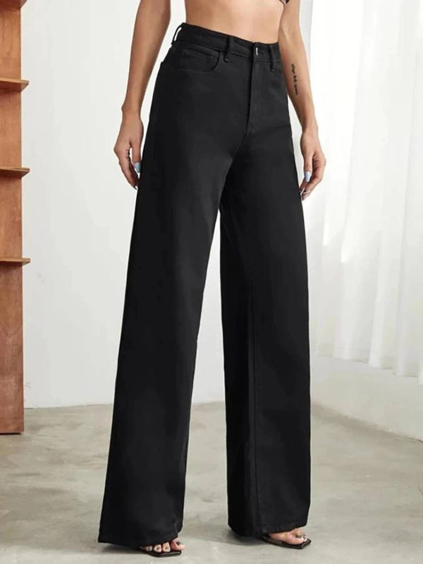 KOTTY Wide Leg Women Black Jeans