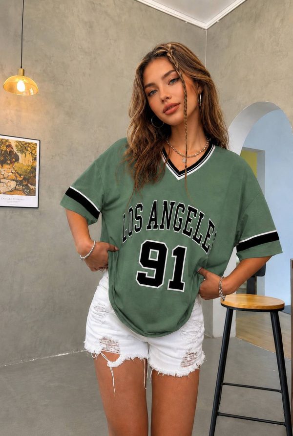 kshs Printed Women V Neck Green T-Shirt
