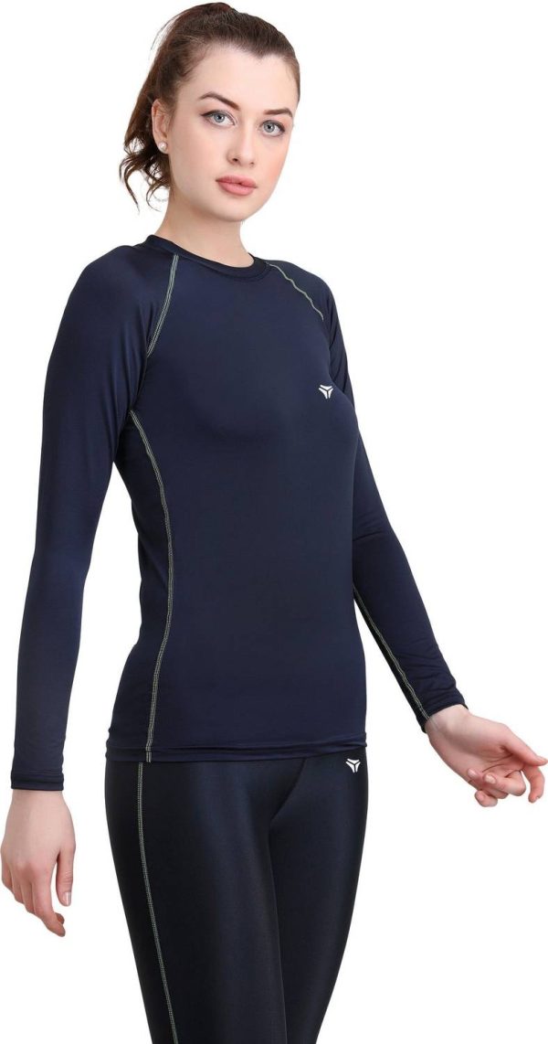 Kyk Colorblock Women Round Neck Dark Blue T-Shirt