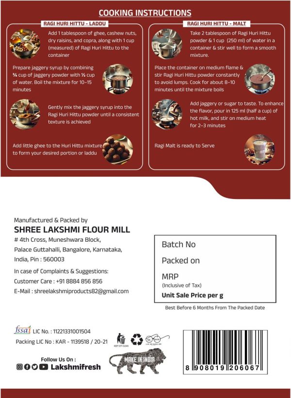 Lakshmi Fresh Ragi Huri Hittu 500g 500 g