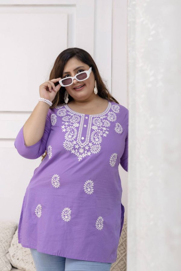 Lee Moda Casual Embroidered Women Purple Top
