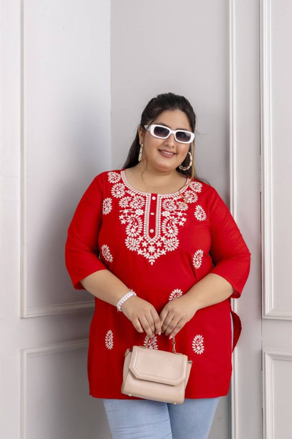 Lee Moda Casual Embroidered Women Red Top